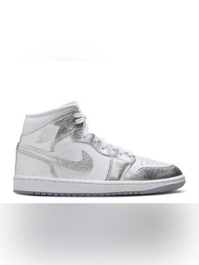 Women’s Jordan 1 mid White and Silver High-Top Sneaker